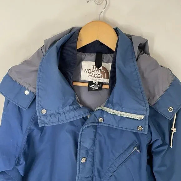 RARE Vintage 80s North Face Gore-Tex Mountain Anorak Hooded Blue Jacket Men Sz L